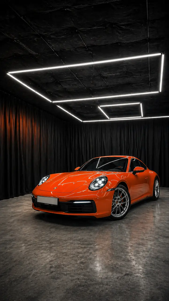 Porsche 911 в детейлинг-центре Gamble — Lava Orange кузов и LED-освещение